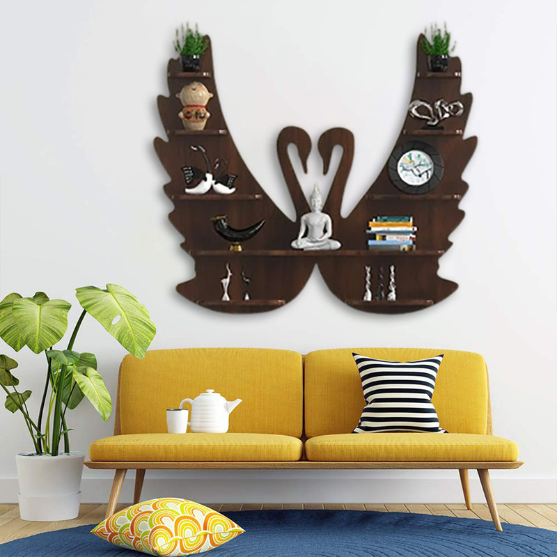 Swan shape Wooden Wall Shelf / Bookshelf / Walnut Wood