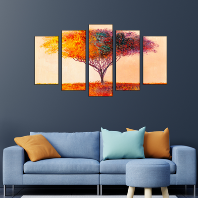 Colorful Tree Canvas Wall Painting- With 5 Frames