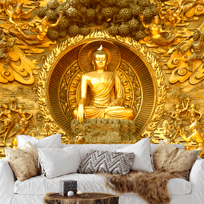 DECORGLANCE Golden Buddha Digitally Painting Wallpaper