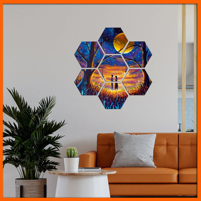 DecorGlance Hexagonal painting Romantic Love Couple In Forest Hexagonal Canvas Wall Painting - 7pcs