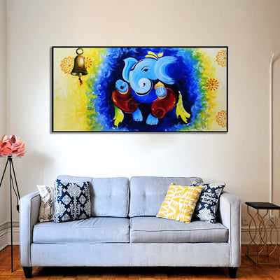 Handmade Abstract Ganesha Colorful Background Canvas Wall Painting (Acrylic Color)