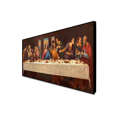 DecorGlance Posters, Prints, & Visual Artwork CANVAS PRINT BLACK FLOATING FRAME / (24 X 48) Inch / (60 X 121) Cm The Last Supper  Canvas Floating Frame Wall Painting