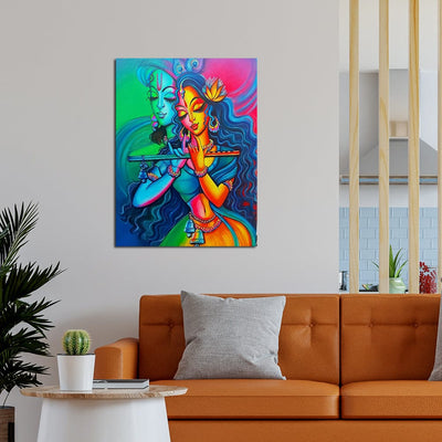 DecorGlance Rectangle painting Radha Krishna Colorful Abstract Canvas Wall Painting