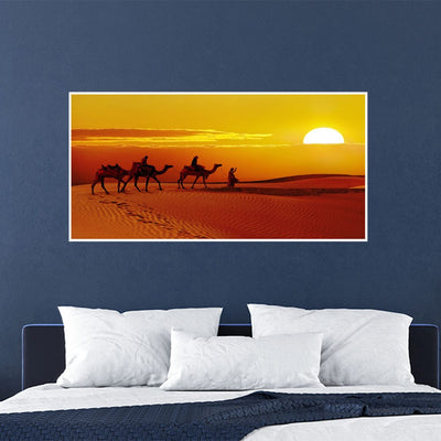 DecorGlance Rectangle painting Rajasthani Camel Sunset Abstract Canvas Floating Frame Wall Painting