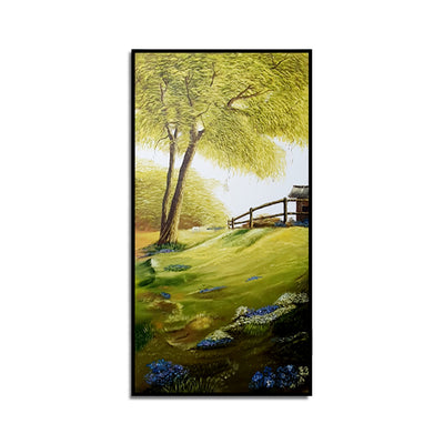 Handmade Scenic Landscape Green Forest Canvas Wall Painting (Acrylic Color)