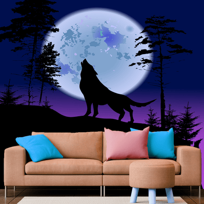 DECORGLANCE The Wolf Howls At The Night Digitally Painting Wallpaper