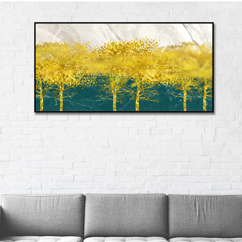 Abstract Forest with Golden Tree Premium  Canvas Floating Frame Wall Painting