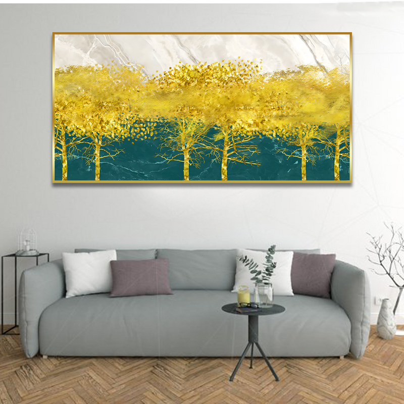 Abstract Forest with Golden Tree Premium  Canvas Floating Frame Wall Painting