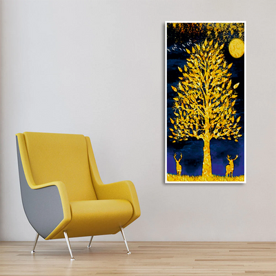Beautiful Golden Tree and Moon with Deer Canvas Floating Frame Wall Painting