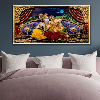 Love of Lord Radha Krishna Canvas Floating Frame Wall Painting