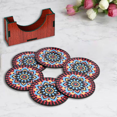 Beautiful Wooden Coasters With Proper Coaster Stand / Set of 6