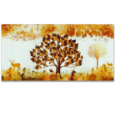 Beautiful Tree and Golden Deer Canvas Floating Frame Wall Painting
