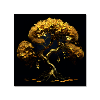 Golden Tree - Luxurious Abstract Art Floating Frame Canvas Wall Painting for Living Room or Home Decor