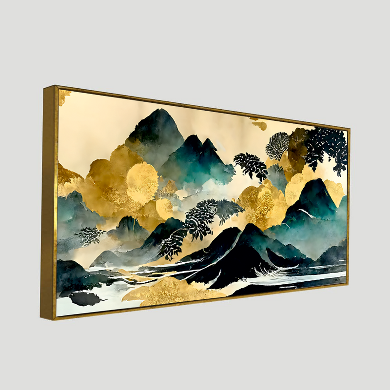 Golden Mountain Scenery of Mount Fuji Premium Floating Frame Canvas Wall Painting