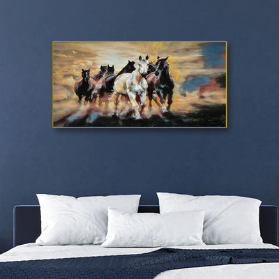 Seven Running Horses Abstract Canvas Floating Frame Wall Painting