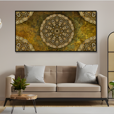 Golden Mandala Art Canvas Floating Frame Wall Painting