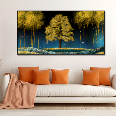 Beautiful Blue Sky and Golden Tree  Canvas Floating Frame Wall Painting