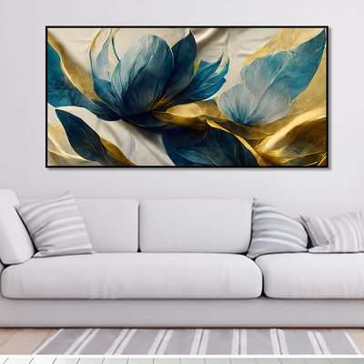 Beautiful Golden Flower and Waves Floating Frame Canvas Wall Painting