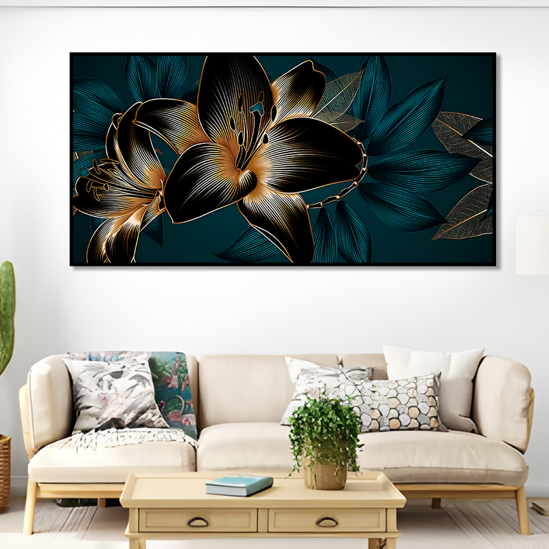 Beautiful Lilies Flowers Canvas Floating Frame Wall Painting