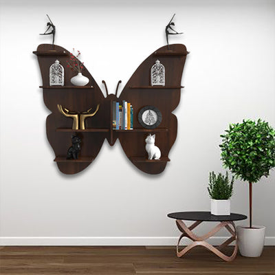 Butterfly shape Wooden Wall Shelf | Book Shelf | Walnut Wooden Finish