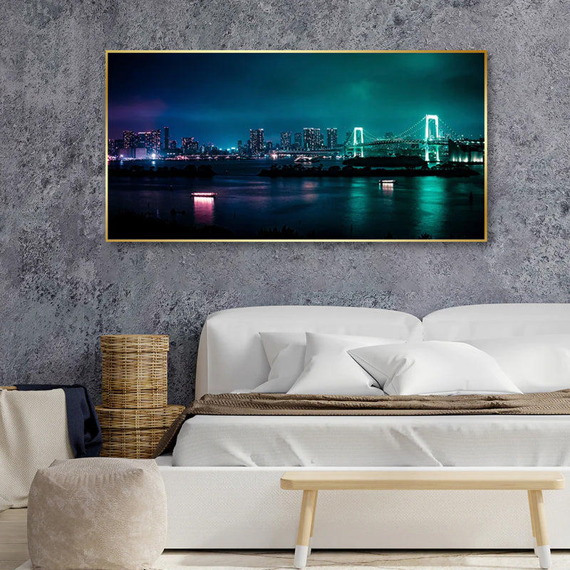 Colourful City View In Night Canvas Floating Frame Wall Painting