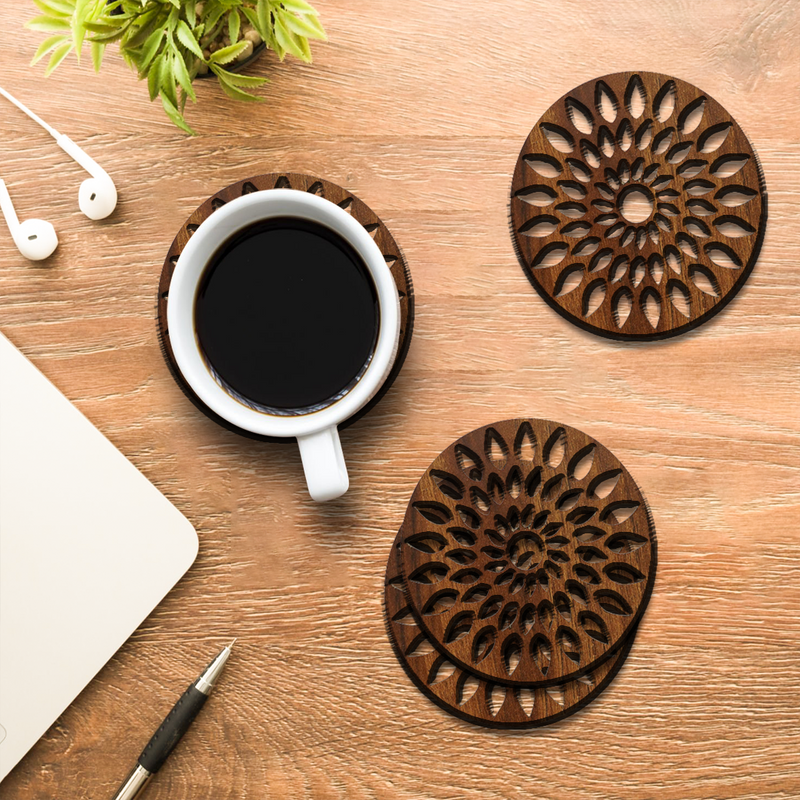 Stylish Wooden Tea Cup Coasters  ( Set OF 6 )