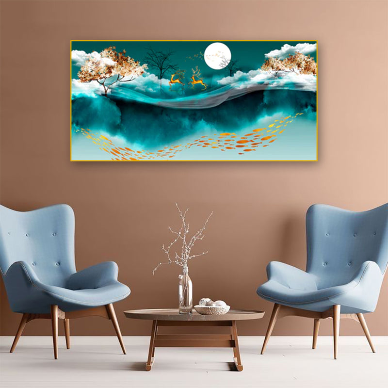 Deer and Moon Canvas Floating Frame wall Painting