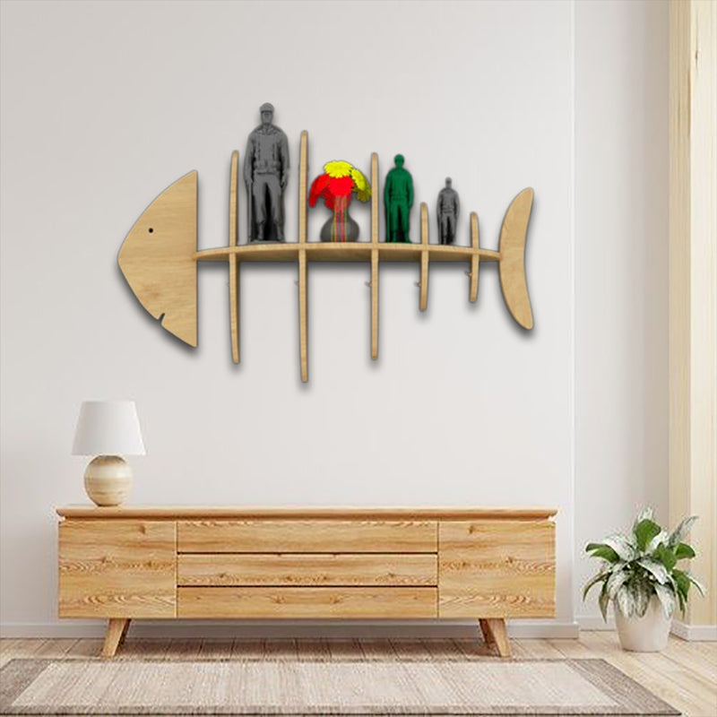 Oak Finish Wooden Fish Shape Wooden Wall Display Shelf