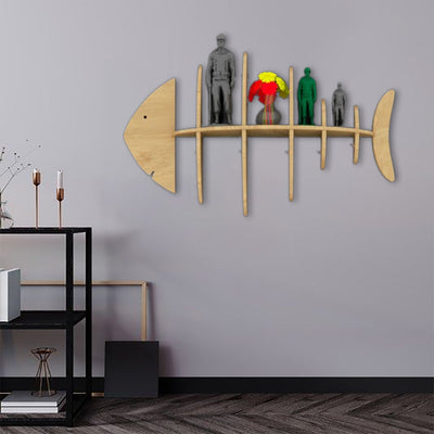 Oak Finish Wooden Fish Shape Wooden Wall Display Shelf