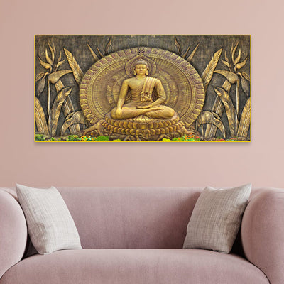 Golden Buddha Canvas Floating Frame Wall Painting