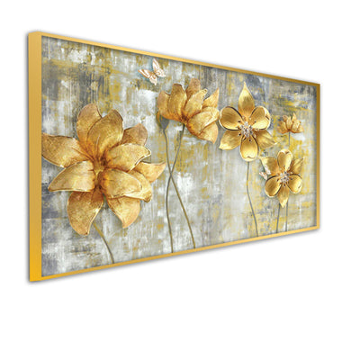 Golden Flower Canvas Floating Frame Wall Painting