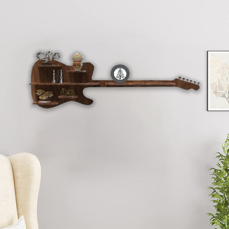Guitar shape Wood Wall Shelf | Book Shelf | Walnut Wood
