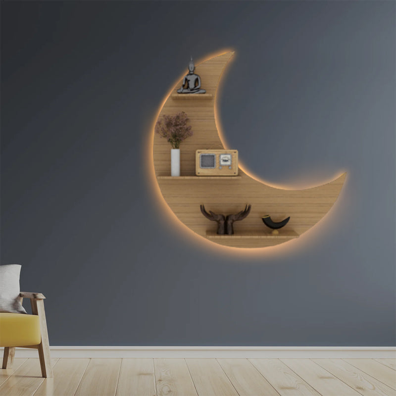 Half Moon Shape Wood Wall Shelf / Book Shelf /  Oak Wood