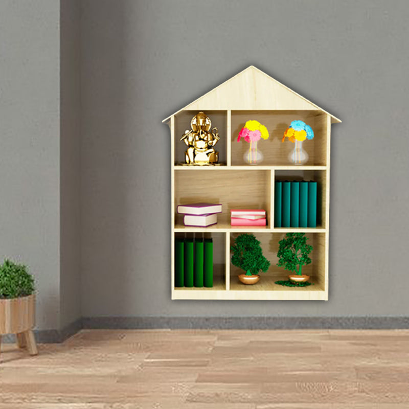 House Shape Oak Wooden Wall Display Shelf