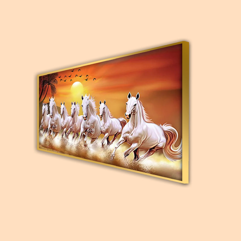 White Horses Running In Time Of Sunset Canvas Floating Frame Wall Painting