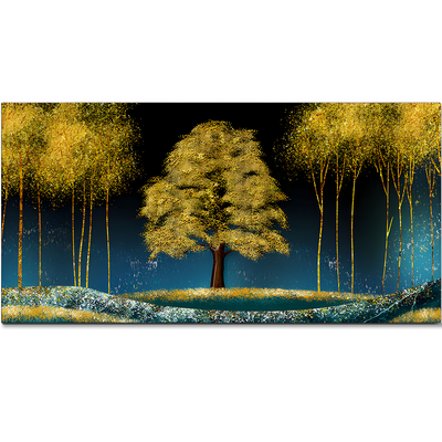 Beautiful Blue Sky and Golden Tree  Canvas Floating Frame Wall Painting