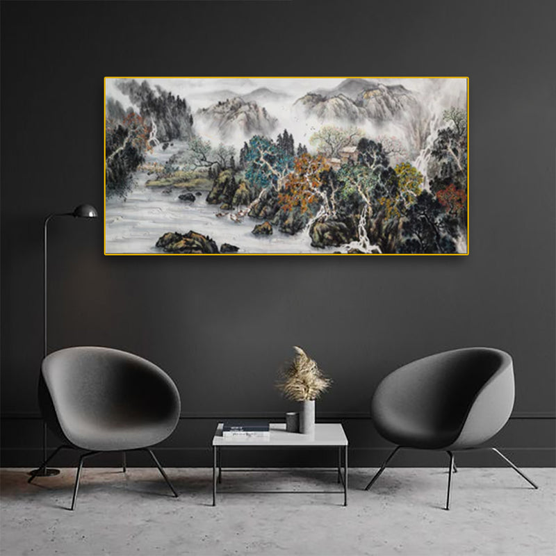 Mountain And Water Abstract Art Canvas Floating Frame Wall Painting