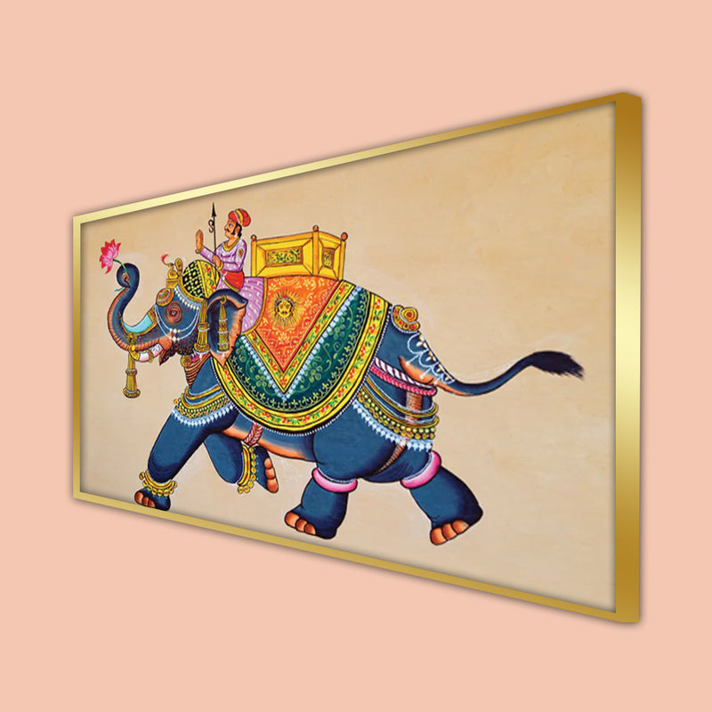Madhubani  Elephants Canvas Floating Frame Wall Painting