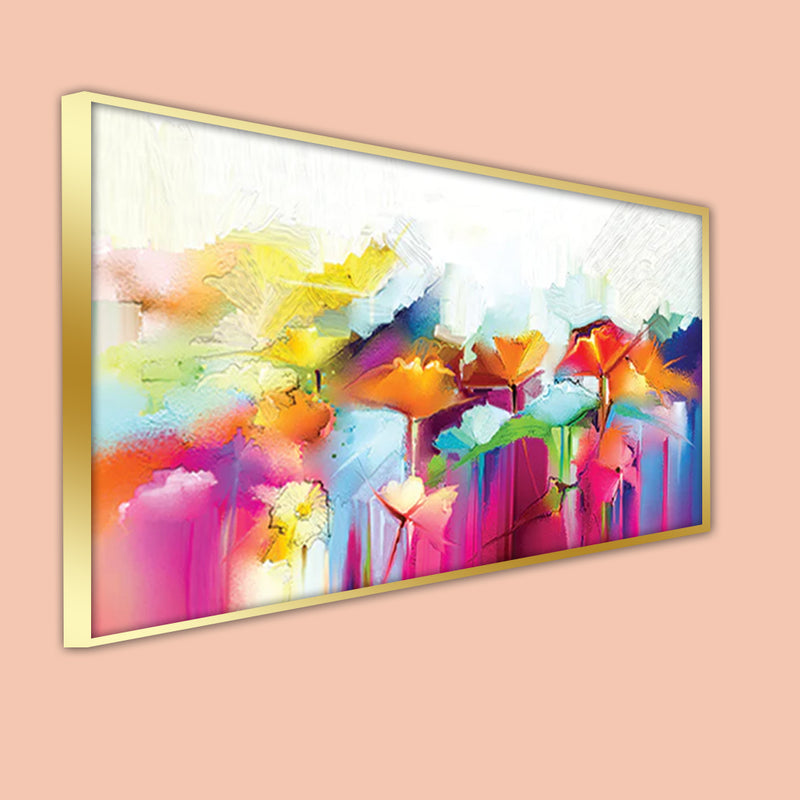 Multicolored Abstract Flower Floating Frame Canvas Wall Painting
