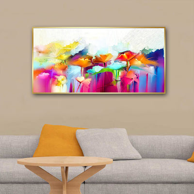 Multicolored Abstract Flower Floating Frame Canvas Wall Painting