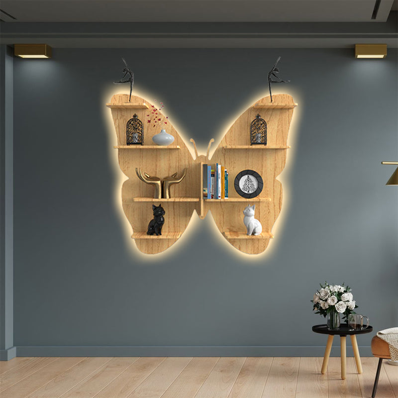 Butterfly shape Wood Wall Shelf | Book Shelf | Oak Wood