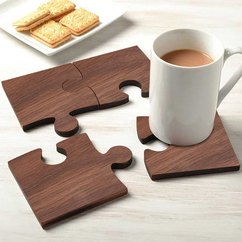 Walnut Wood Puzzle Tea Coaster , (Set of 4)