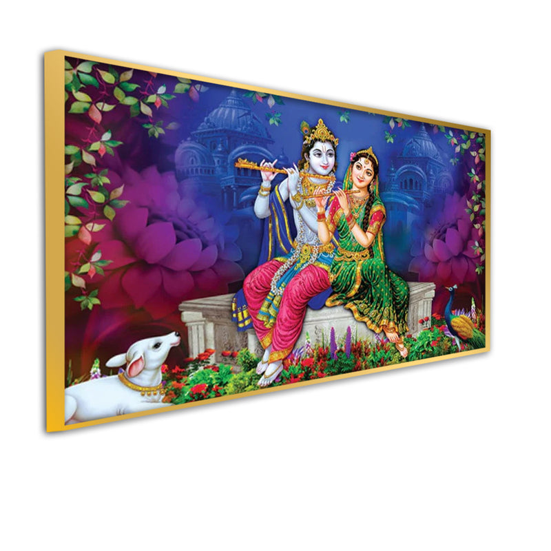 Radha Krishna With Colorful Background  Floating Frame Canvas Wall Painting