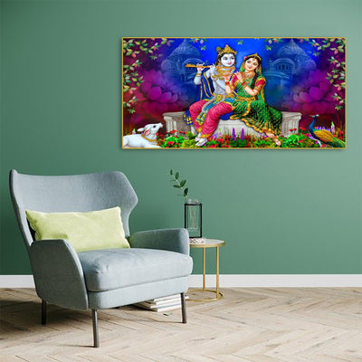 Radha Krishna With Colorful Background  Floating Frame Canvas Wall Painting