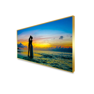 Romantic Couple In Beach Floating Frame Canvas Wall Painting