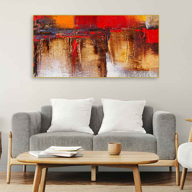 Red & Gold Abstract Floating Frame Canvas Wall Painting