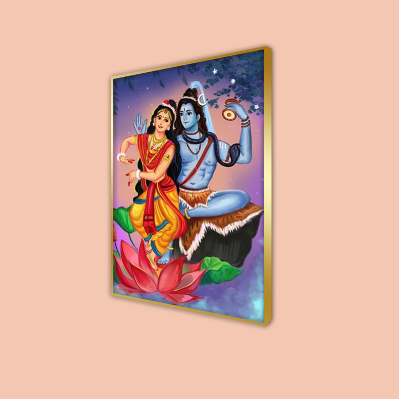 Shiv Parvati Dancing View Floating Frame Canvas Wall Painting