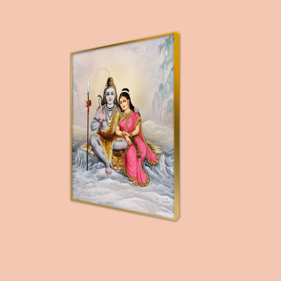 Shiva Parvati In Kailash Floating Frame Canvas Wall Painting