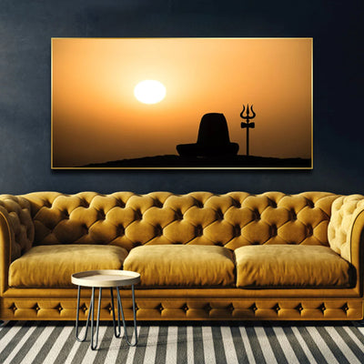 Shiva Linga With Trishul Silhouette Canvas Floating Frame Wall Painting