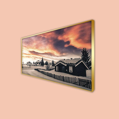 Snow Covered Huts Canvas Floating Frame Wall Painting